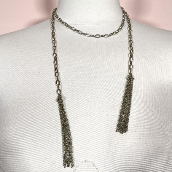 Vintage Silver Tone Chain Streetwear Whimsical Goth Art Deco Scarf Necklace - Picture 1 of 10